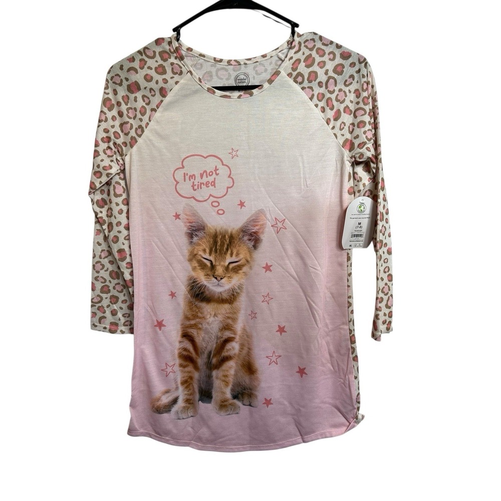 wonderโ nation girls sleepwear pajamas long sleeve shirt size medium 7 8 cat